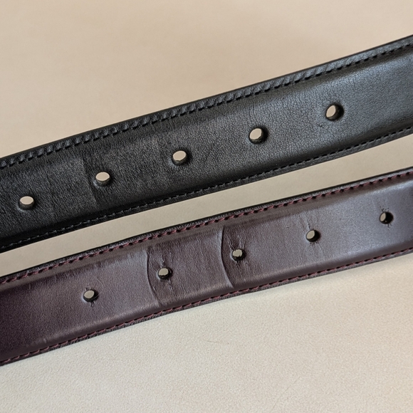 2 Men's Leather Dress Belts 40 42 Black Silver Buckle Oxblood Gold Nordstrom - Picture 16 of 17